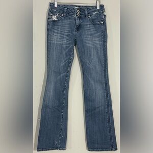 Miss Me Low Rise Bootcut Jeans Embellished Pockets Y2K Blue Denim